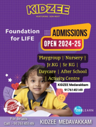 Pre schools, Playschools schools in Munusamy Nagar, Chennai, Kidzee, Plot no 7,16th street, Soumya Nagar, Medavakkam (perumbakkam main Road , Krishna Nagar,Medavakkam, Chennai