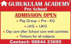 Pre School near Indira Nagar, Chennai, Gurukulam Kids, No 13 A, 4th Cross Street, Indira Nagar Behind Corporation Bank,Adyar, Indira Nagar,Adyar, Chennai