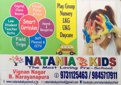 Best Day Care Centres in Mahadevapura, Bangalore, NATANIA SCHOOL, 1st A Cross, Vignan Nagar near HDFC Bank / Venus Hospital, Sector B, Ramaiahreddy Colony, Basavanagara, OMBR Layout,Banswadi, Bengaluru