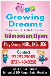 Montessori Play schools in Gwalior, Growing Dreams, 47 RJ puram behind sbi near Abhinandan vatika, Abhinandan vatika, Gwalior