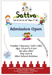 Best Day Care Centres in Kanaka Nagar, Bangalore, Sattva Preschool, 26, 5th Cross Rd, near SBI ATM, off Dinnur Main Road, Nandi View Layout, Dinnur, RT Nagar, RT Nagar, Bengaluru