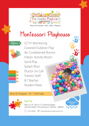 Pre School near Kamaraj Nagar, Chennai, The Toddler Play House, 25/13, 3rd East Street Kamarajar Nagar Opposite Thiruvanmiyur, Kamaraj Nagar,Thiruvanmiyur, Chennai