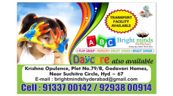 Pre schools, Playschools schools in Jeedimetla, Hyderabad, ABC Bright Minds Preschool Godavari Homes, Krishna Opulence, plot No:79-B, Godavari Homes, Godavari Homes, Hyderabad