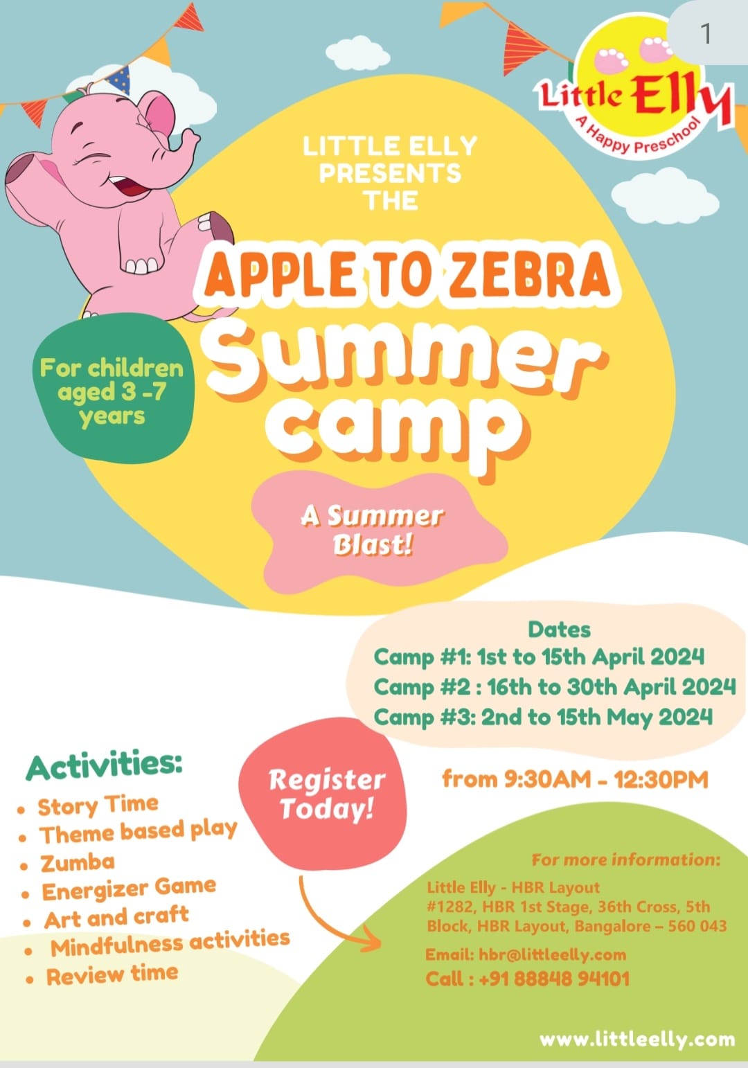 Apple to Zebra  Summer Camp 2024 at LITTLE ELLY PRESCHOOL, HRBR Layout, Kalyan Nagar, Bengaluru 